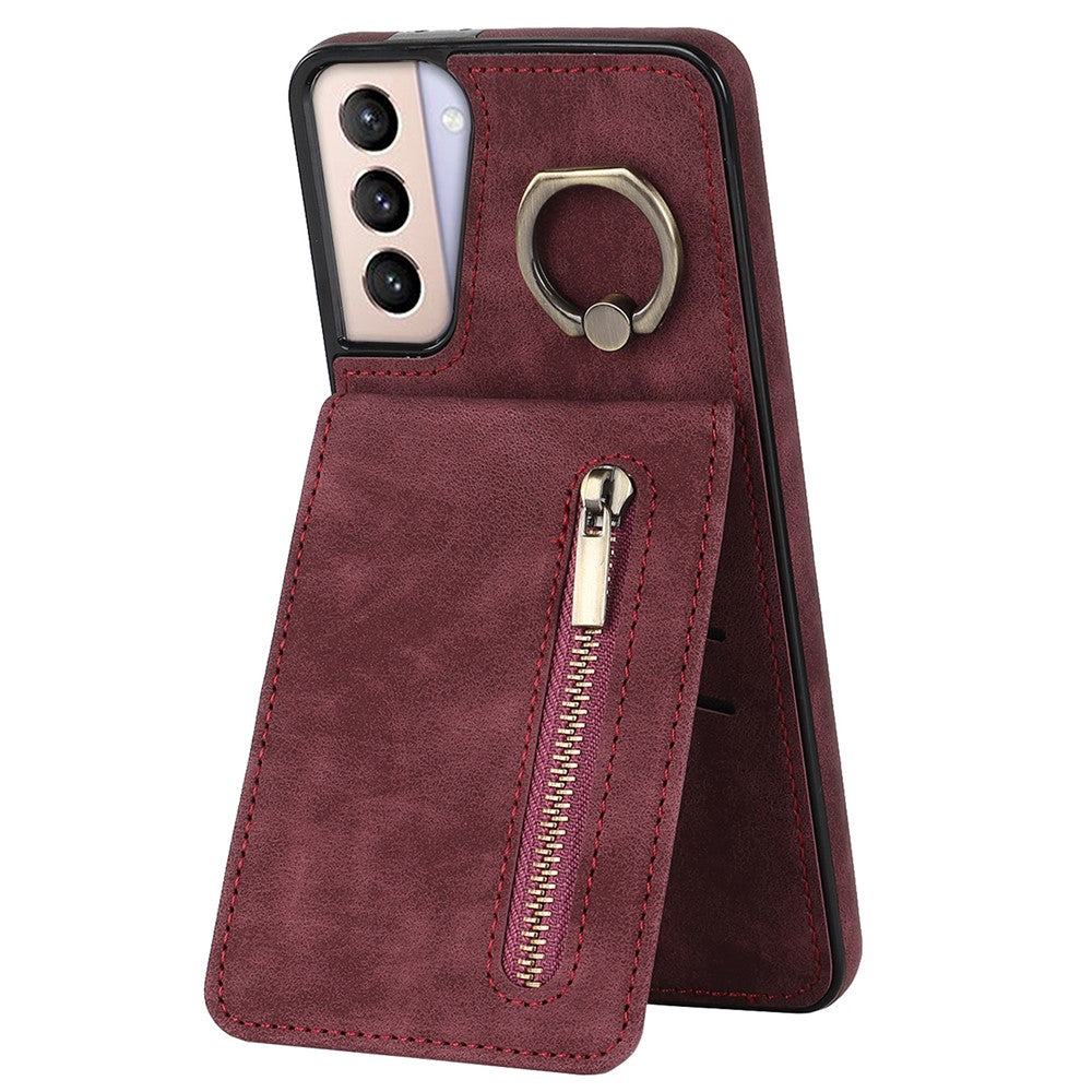 For Samsung Galaxy S21 4G / 5G RFID Blocking Cell Phone Case Card Slots PU+TPU Cover