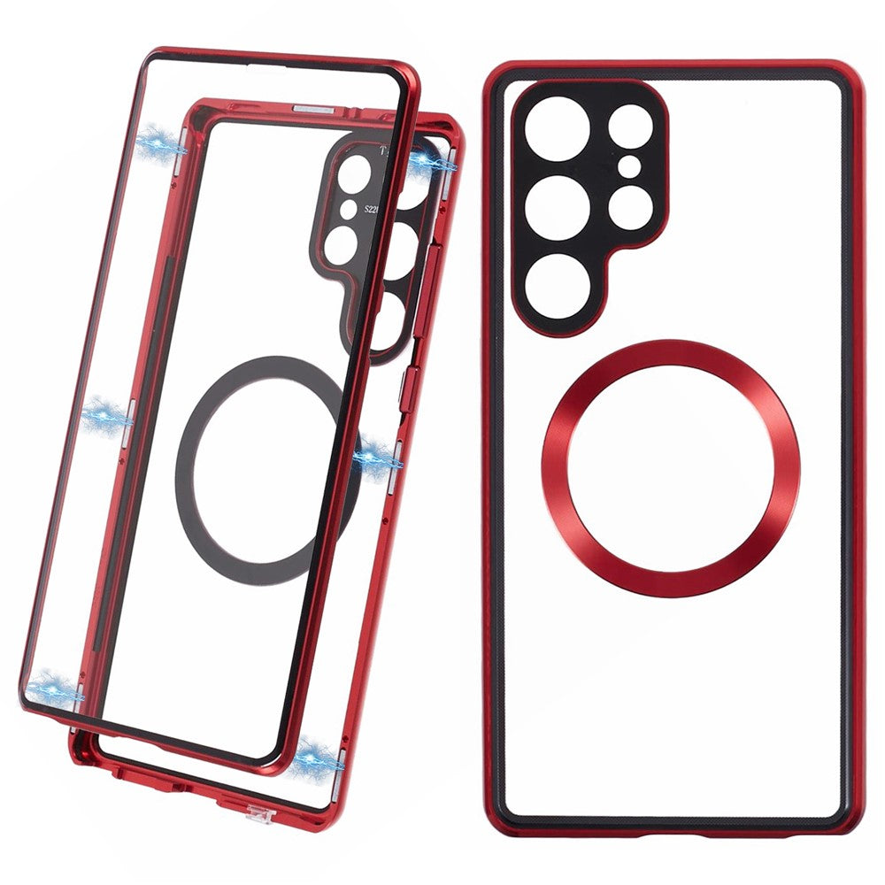 For Samsung Galaxy S22 Ultra 5G Double Sided Clear Case Tempered Glass Phone Cover Magnetic Adsorption