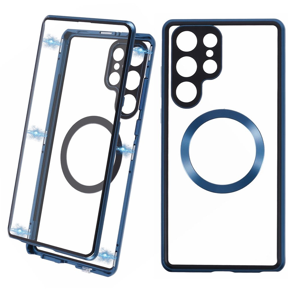 For Samsung Galaxy S22 Ultra 5G Double Sided Clear Case Tempered Glass Phone Cover Magnetic Adsorption