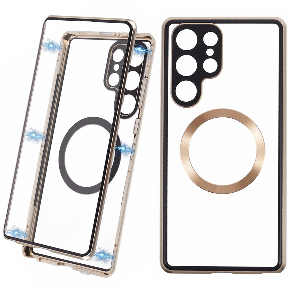 For Samsung Galaxy S22 Ultra 5G Double Sided Clear Case Tempered Glass Phone Cover Magnetic Adsorption