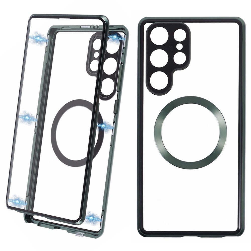 For Samsung Galaxy S22 Ultra 5G Double Sided Clear Case Tempered Glass Phone Cover Magnetic Adsorption