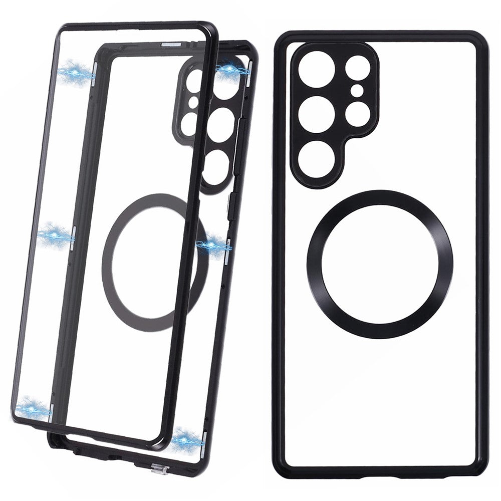 For Samsung Galaxy S22 Ultra 5G Double Sided Clear Case Tempered Glass Phone Cover Magnetic Adsorption