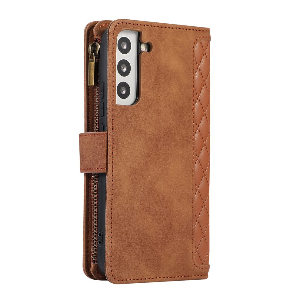 Cover til Samsung Galaxy S21 5G / S21 4G med 9 kortlommer, lynlås og håndleds- og skulderremme