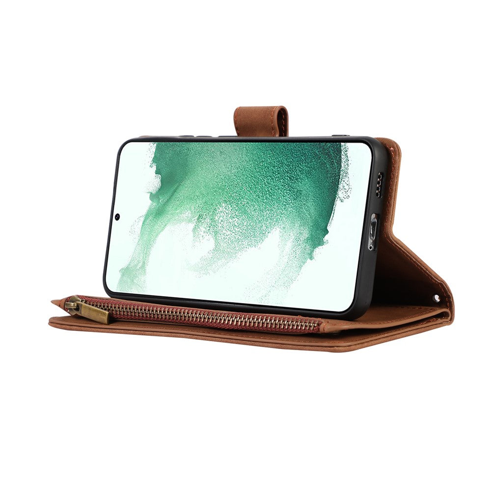 Cover til Samsung Galaxy S21 5G / S21 4G med 9 kortlommer, lynlås og håndleds- og skulderremme