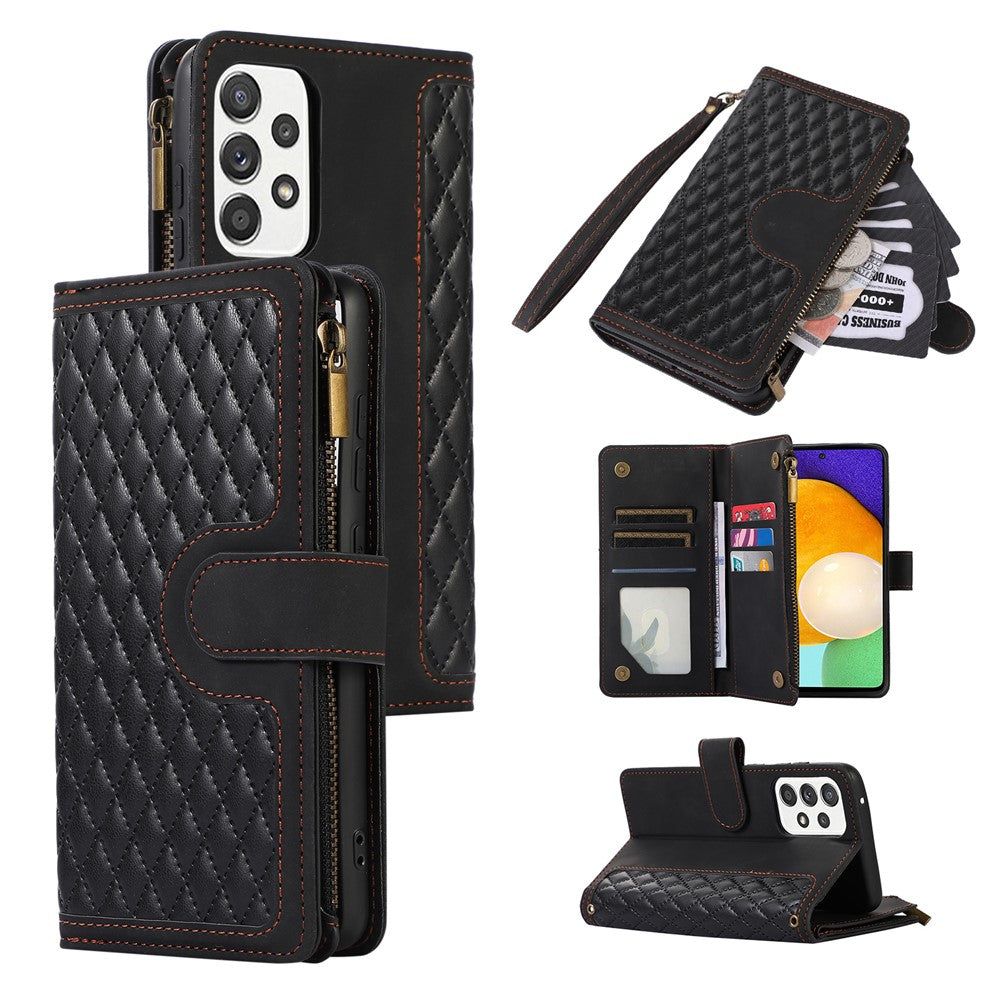 For Samsung Galaxy A73 5G Cell Phone Case Anti-drop 9 Card Slots Wallet Cover with Wrist Strap