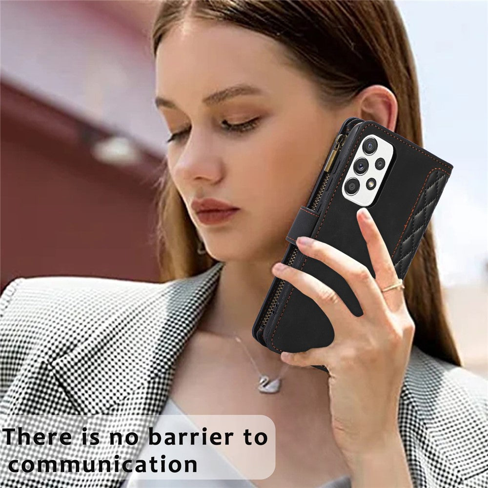 For Samsung Galaxy A73 5G Cell Phone Case Anti-drop 9 Card Slots Wallet Cover with Wrist Strap