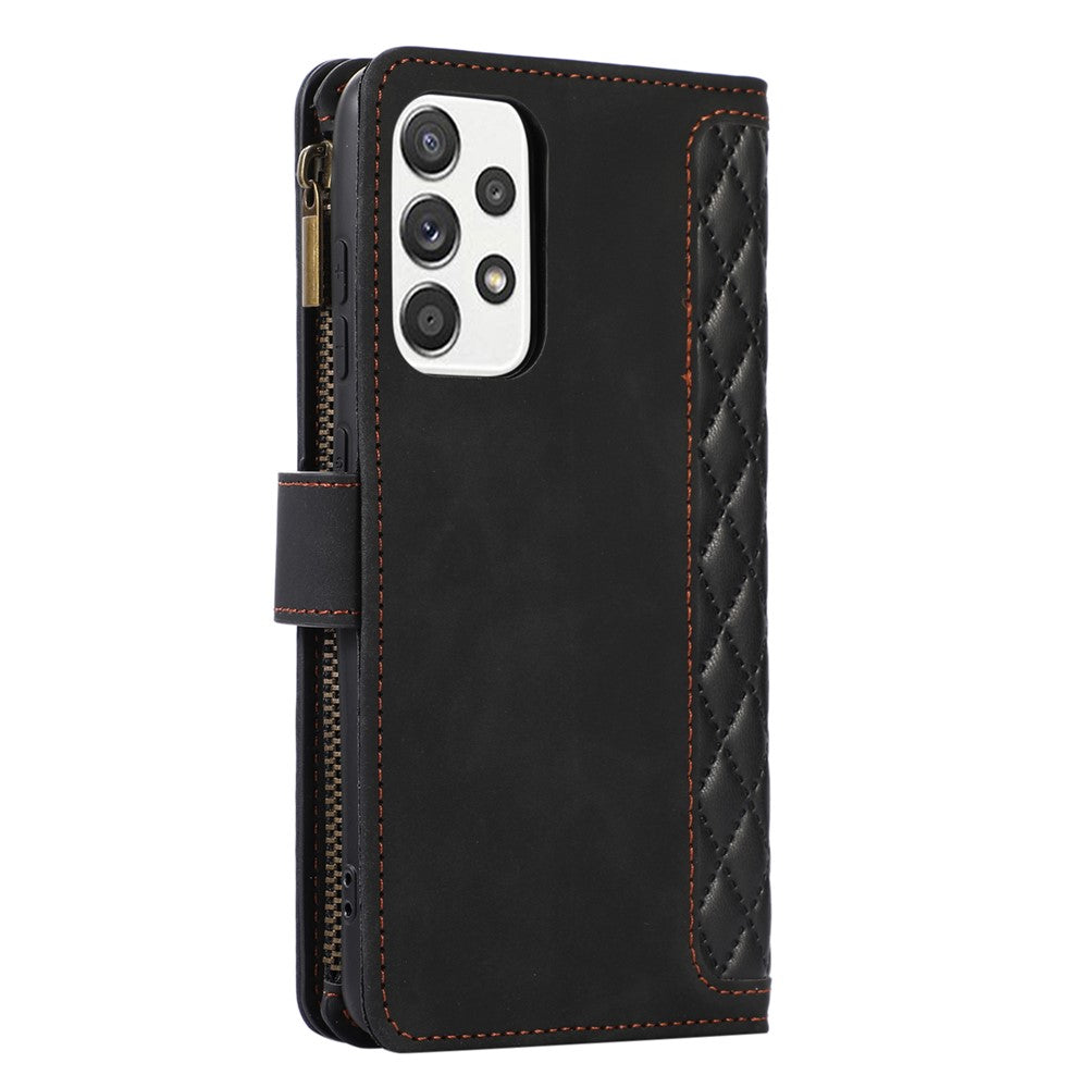 For Samsung Galaxy A73 5G Cell Phone Case Anti-drop 9 Card Slots Wallet Cover with Wrist Strap