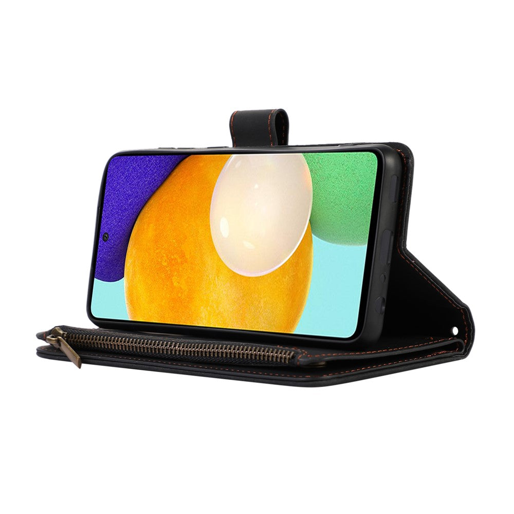 For Samsung Galaxy A73 5G Cell Phone Case Anti-drop 9 Card Slots Wallet Cover with Wrist Strap
