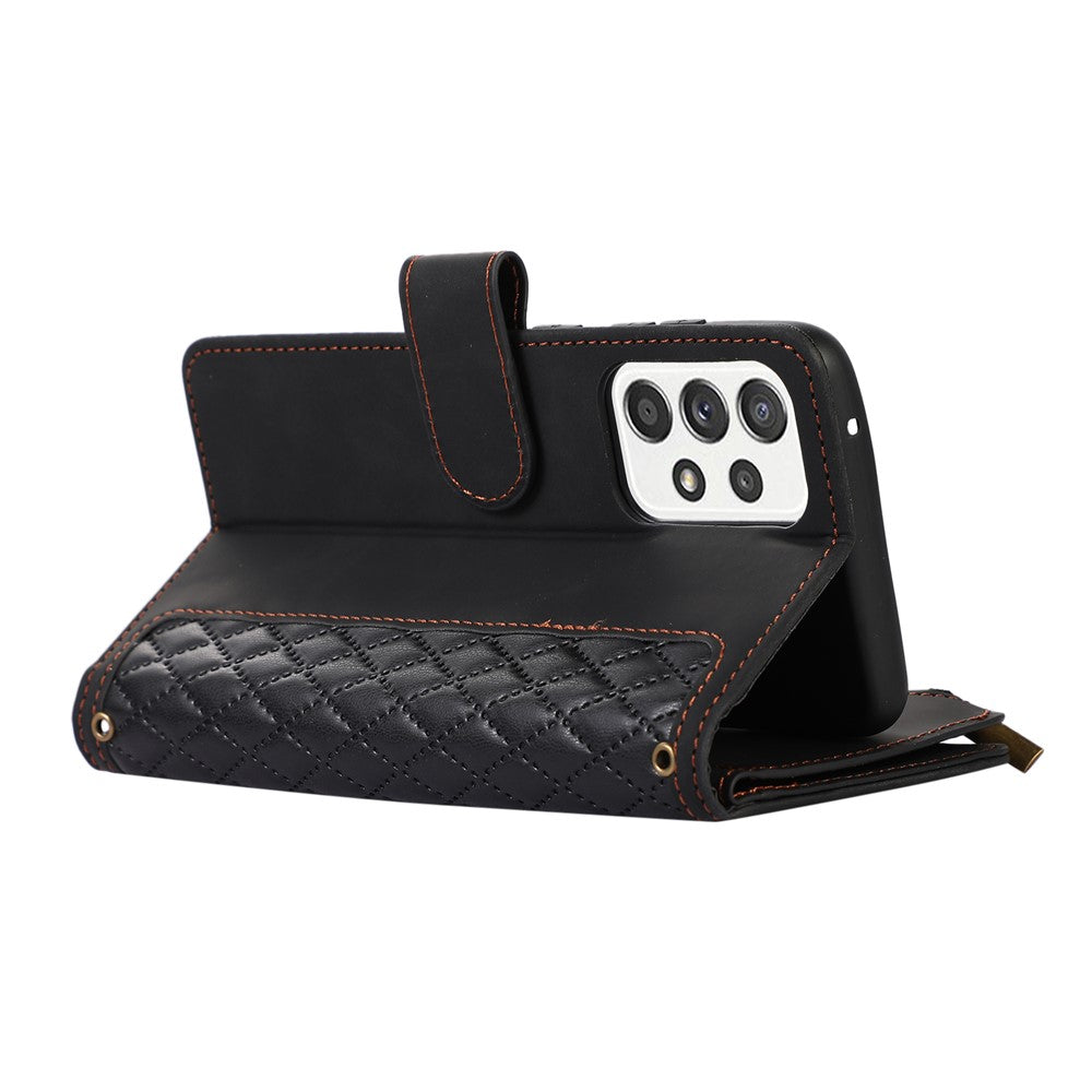 For Samsung Galaxy A73 5G Cell Phone Case Anti-drop 9 Card Slots Wallet Cover with Wrist Strap