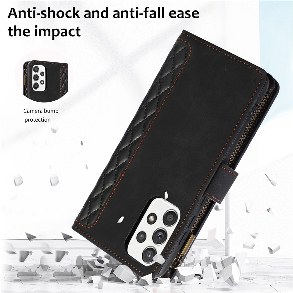 For Samsung Galaxy A73 5G Cell Phone Case Anti-drop 9 Card Slots Wallet Cover with Wrist Strap