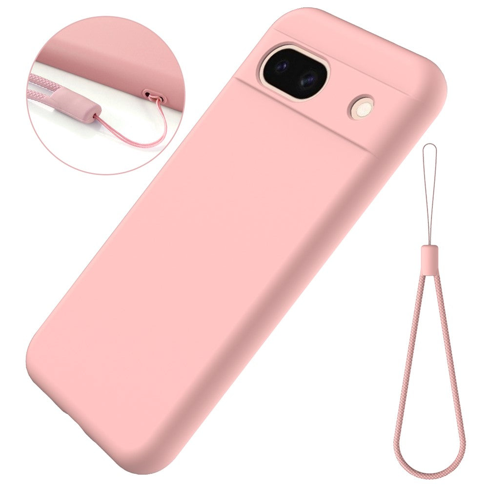 For Google Pixel 8a Cell Phone Case Soft Lining Scratch-proof Liquid Silicone Cover with Strap