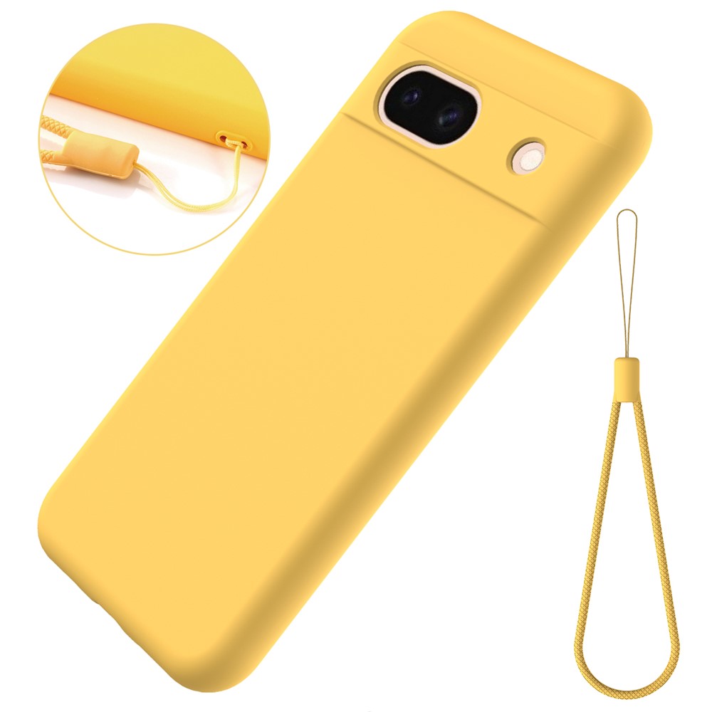 For Google Pixel 8a Cell Phone Case Soft Lining Scratch-proof Liquid Silicone Cover with Strap