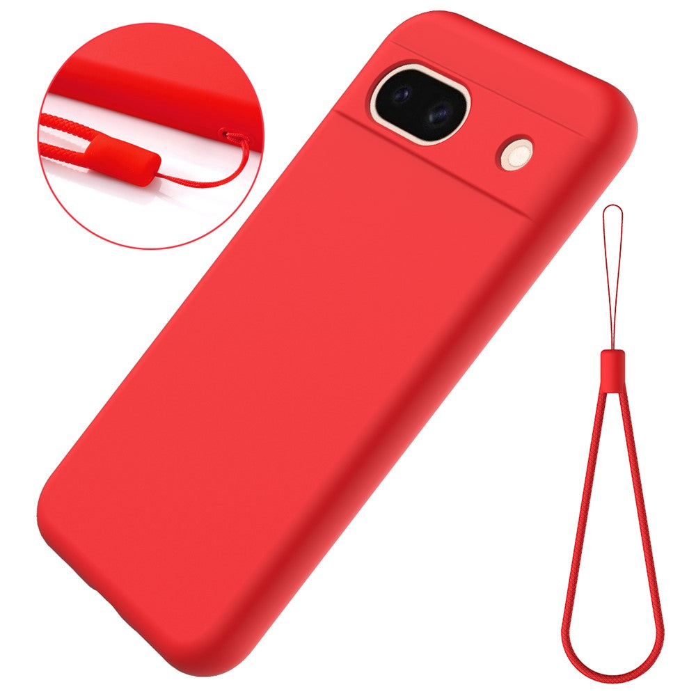 For Google Pixel 8a Cell Phone Case Soft Lining Scratch-proof Liquid Silicone Cover with Strap
