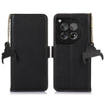 For OnePlus 12 5G Phone Case Genuine Cow Leather RFID Blocking Wallet