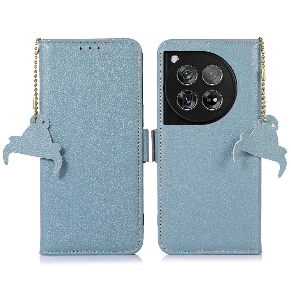 For OnePlus 12 5G Phone Case Genuine Cow Leather RFID Blocking Wallet
