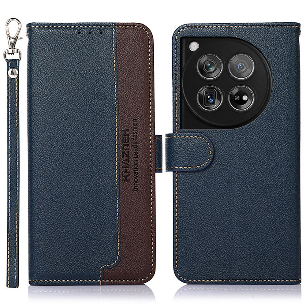KHAZNEH For OnePlus 12 5G PU Leather Phone Cover Litchi Texture Flip Stand RFID Blocking Case