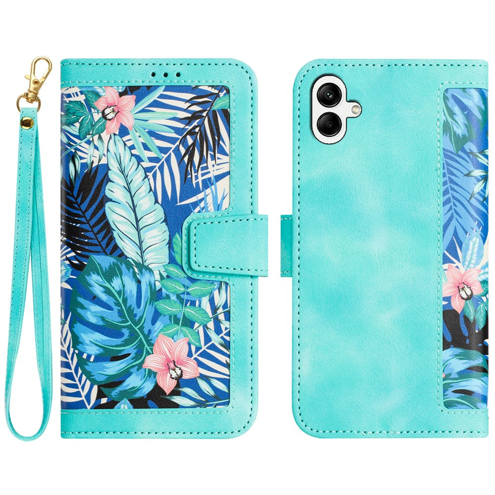 Til Samsung Galaxy A05 4G Blomsterlæderetui med kortholderstativ