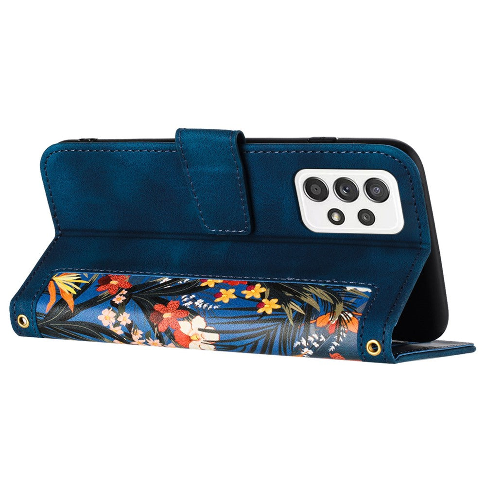 For Samsung Galaxy A72 4G / 5G Flower Print Leather Case Card Holder Stand Cover