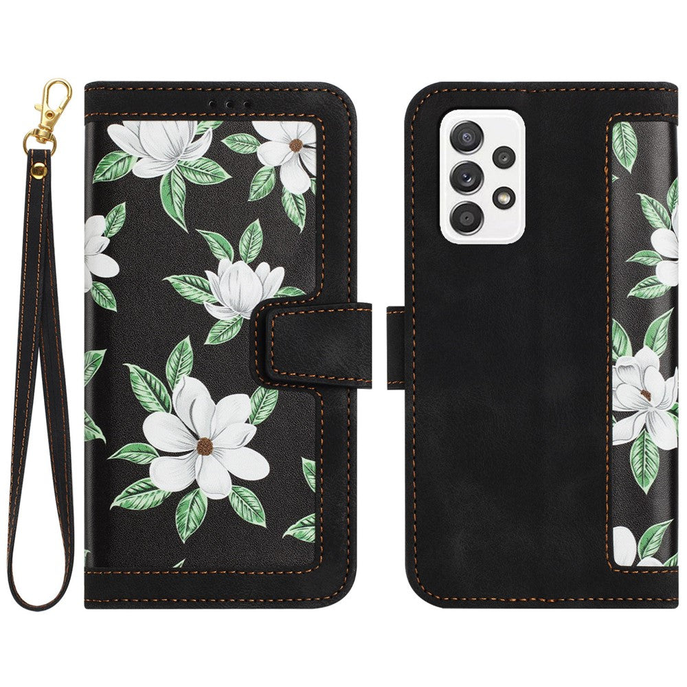 For Samsung Galaxy A72 4G / 5G Flower Print Leather Case Card Holder Stand Cover