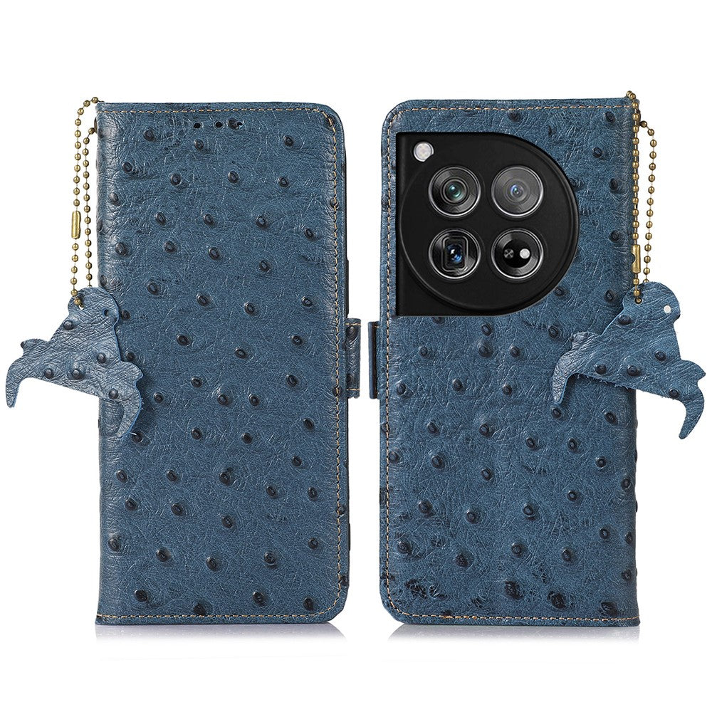 For OnePlus 12 5G Ostrich Pattern Phone Case Genuine Cow Leather Wallet