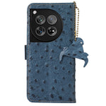 For OnePlus 12 5G Ostrich Pattern Phone Case Genuine Cow Leather Wallet