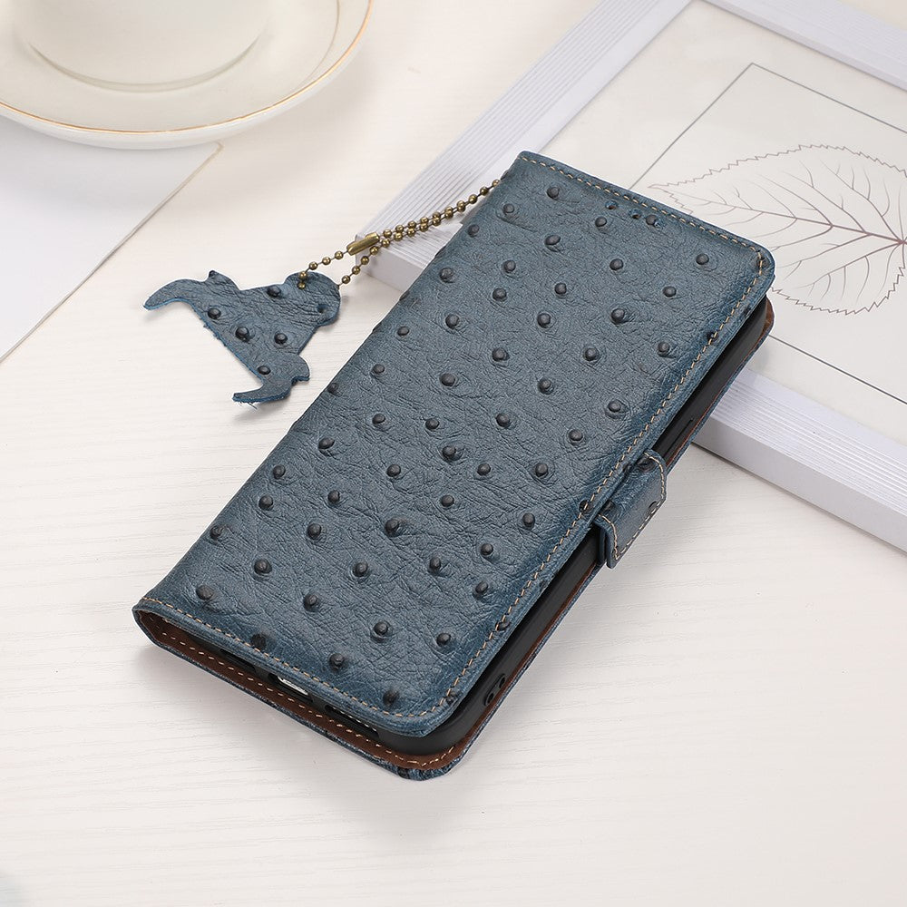 For OnePlus 12 5G Ostrich Pattern Phone Case Genuine Cow Leather Wallet