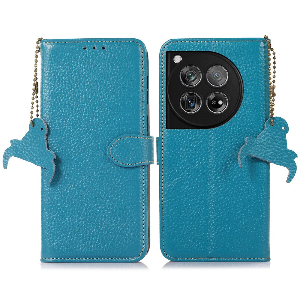 For OnePlus 12 5G Genuine Cow Leather Lychee Texture Case RFID Blocking