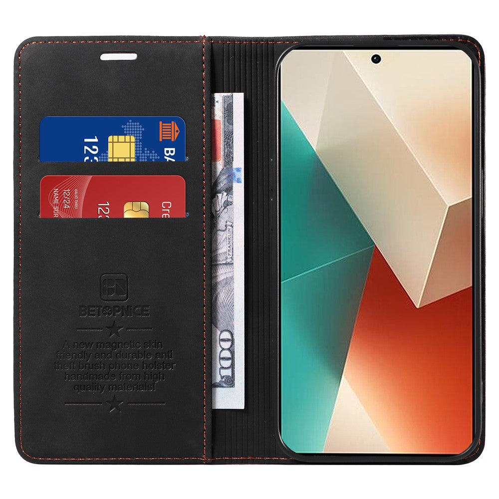 BETOPNICE 003 för Xiaomi Redmi Note 13 5G Läderfodral RFID-blockerande stativplånbok