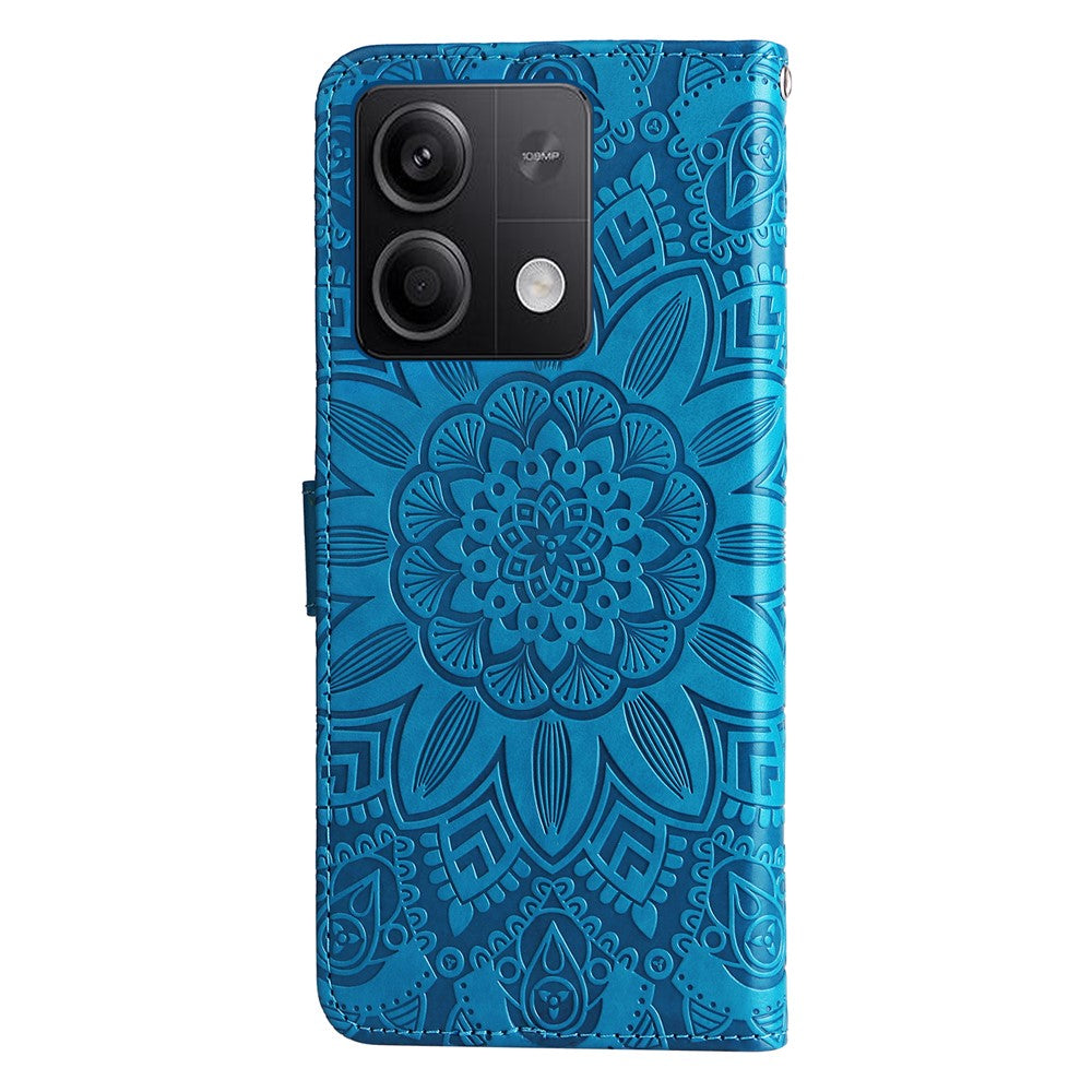 Xiaomi Redmi Note 13 5G-skal med solrosmönster i läder, plånboksfodral med stativ