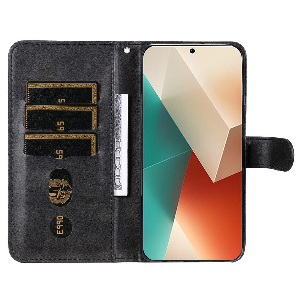 Läderfodral för Xiaomi Redmi Note 13 5G med dragkedja, plånbok, kalvtextur, mobilstativ
