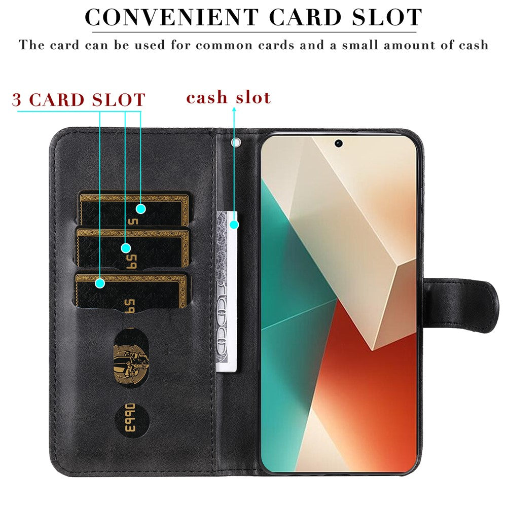 For Xiaomi Redmi Note 13 5G Leather Case Zipper Wallet Calf Texture Phone Stand Cover