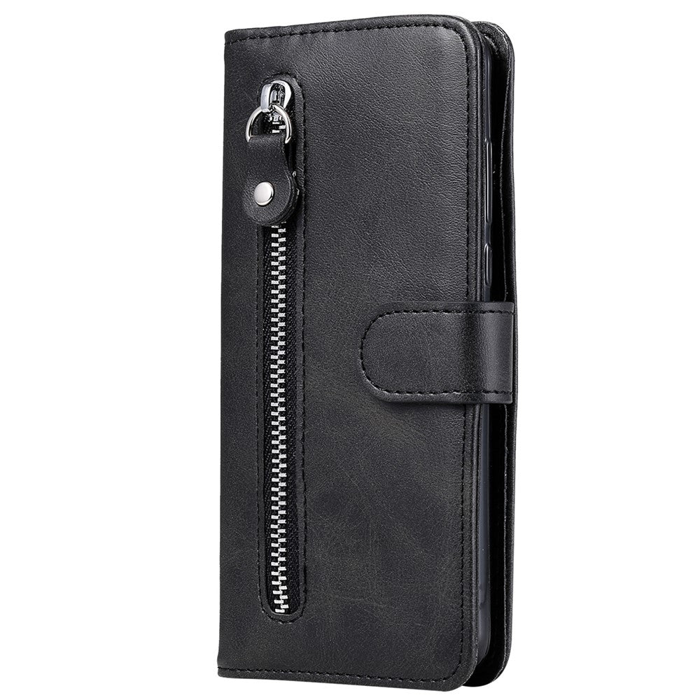 Läderfodral för Xiaomi Redmi Note 13 5G med dragkedja, plånbok, kalvtextur, mobilstativ