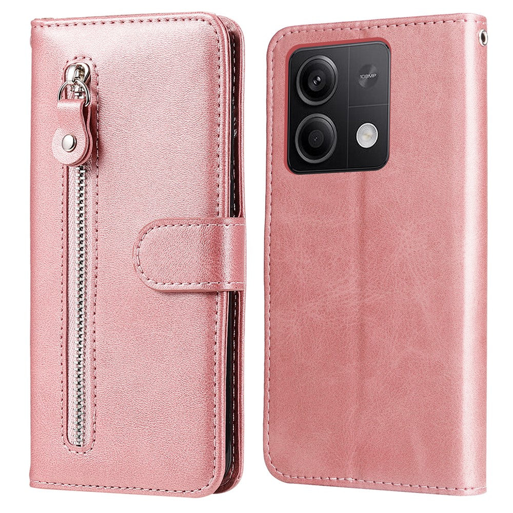 Läderfodral för Xiaomi Redmi Note 13 5G med dragkedja, plånbok, kalvtextur, mobilstativ