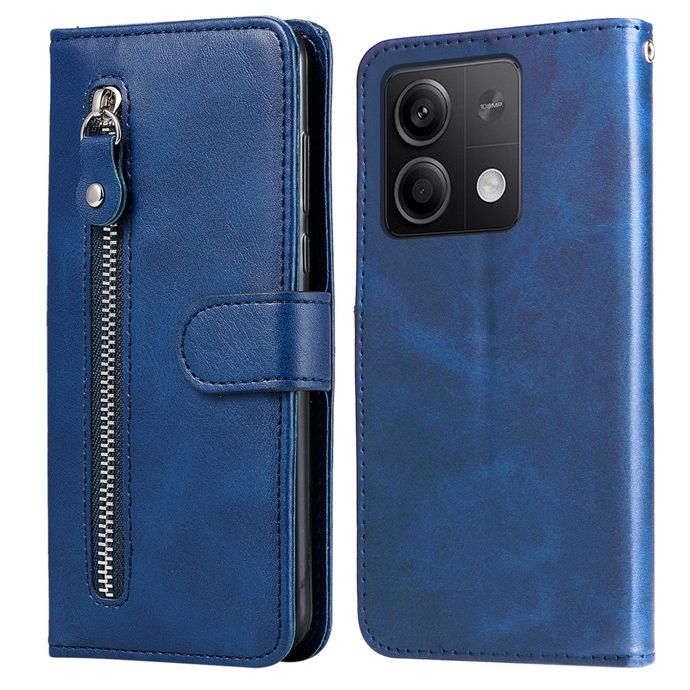 Läderfodral för Xiaomi Redmi Note 13 5G med dragkedja, plånbok, kalvtextur, mobilstativ