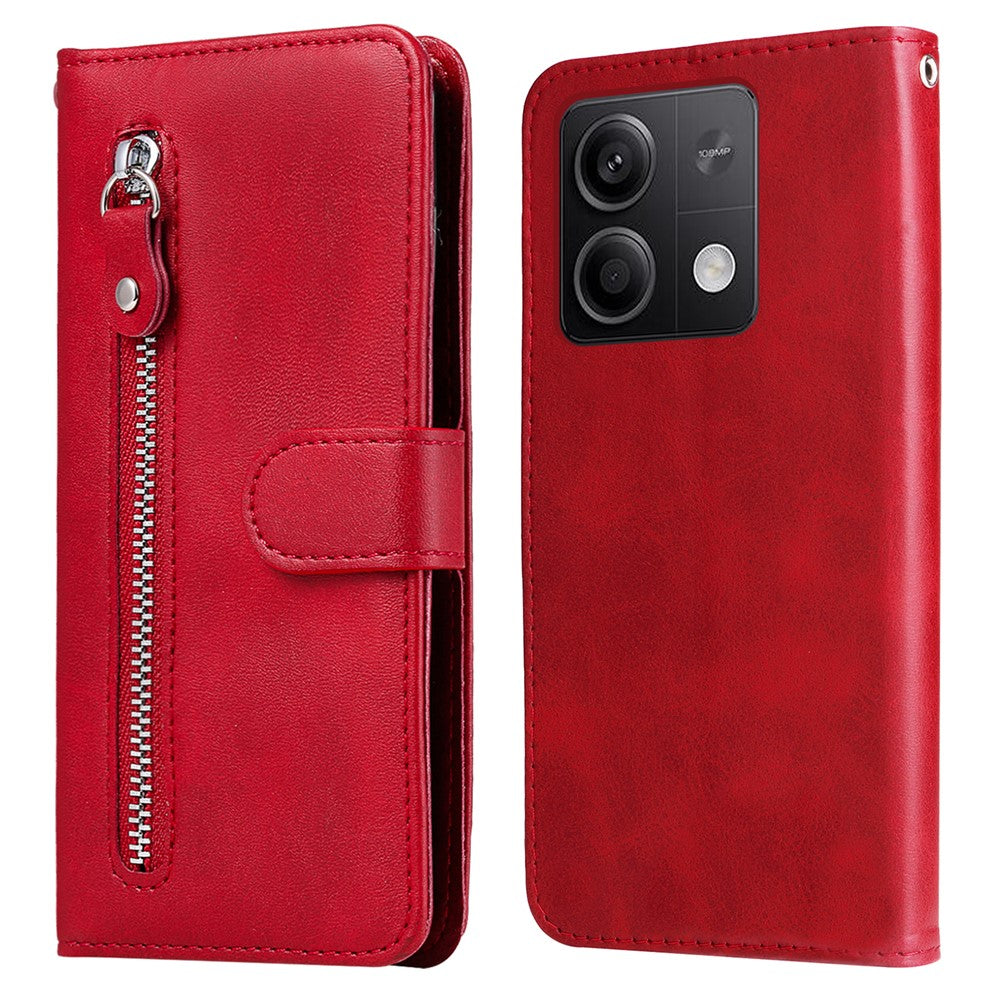Läderfodral för Xiaomi Redmi Note 13 5G med dragkedja, plånbok, kalvtextur, mobilstativ