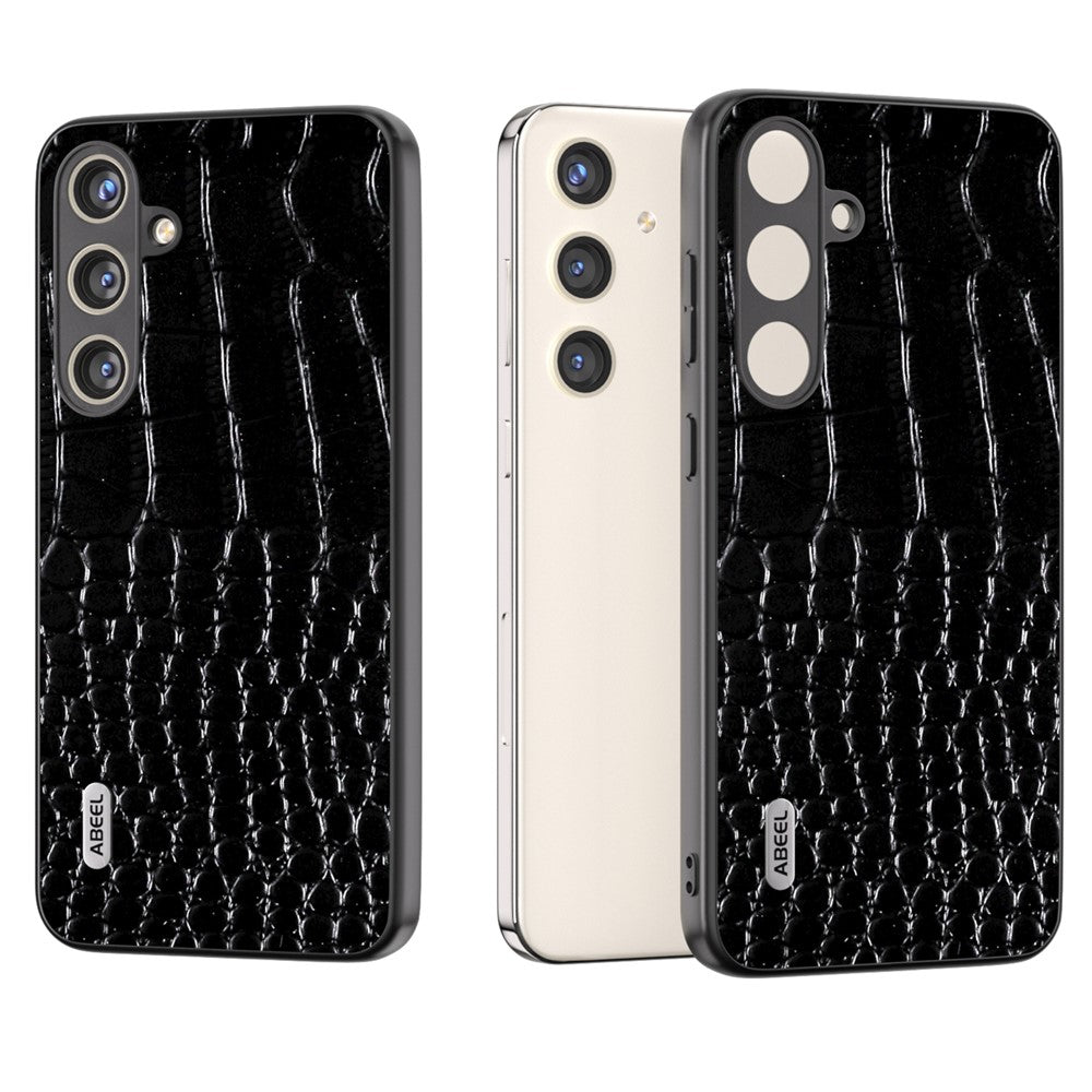 ABEEL For Samsung Galaxy S24+ Crocodile Texture Series Case Genuine Cow Leather Phone Back Cover