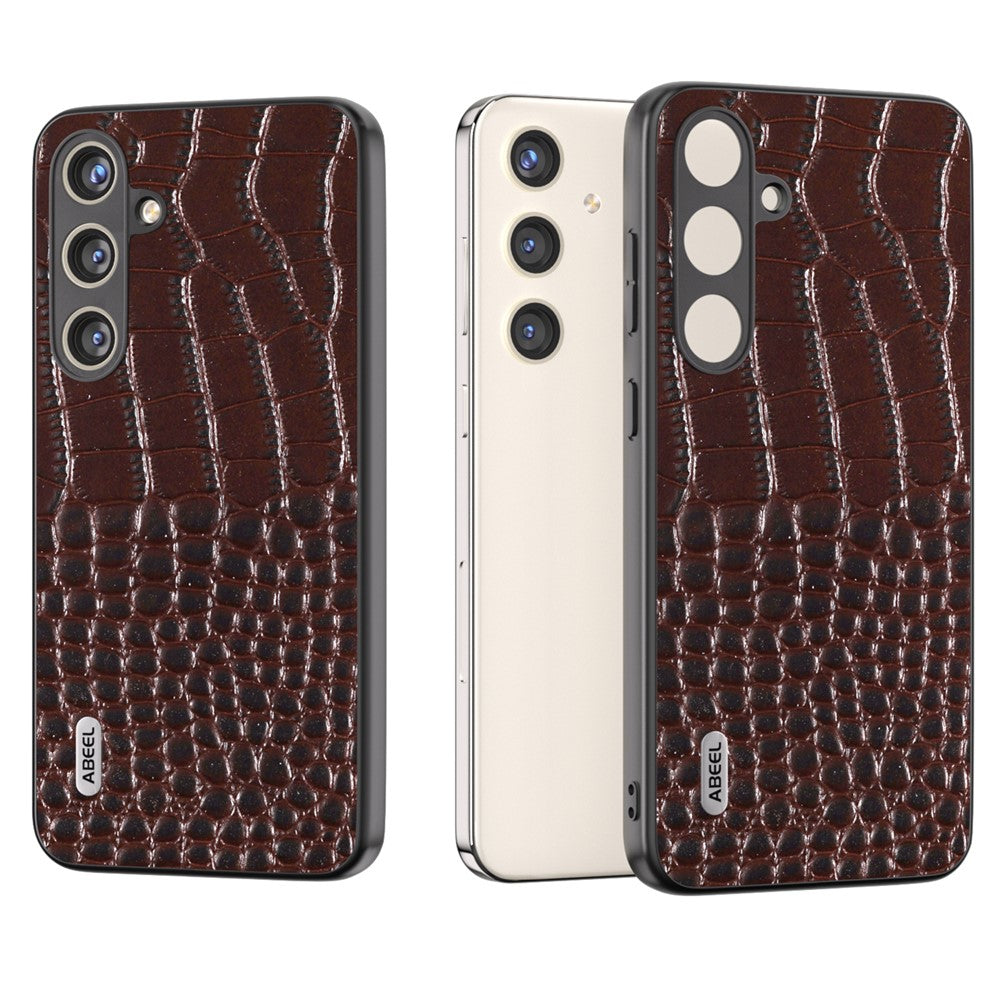 ABEEL For Samsung Galaxy S24+ Crocodile Texture Series Case Genuine Cow Leather Phone Back Cover