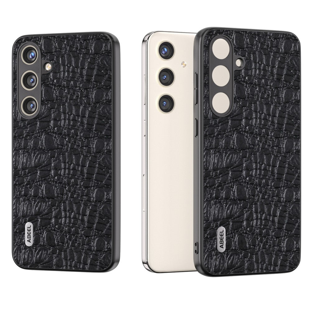 ABEEL For Samsung Galaxy S24+ Texture Case Genuine Cow Leather Coated PC+TPU Phone Cover
