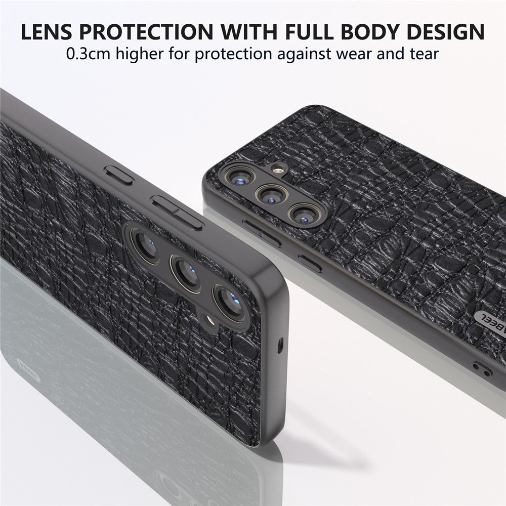 ABEEL For Samsung Galaxy S24+ Texture Case Genuine Cow Leather Coated PC+TPU Phone Cover