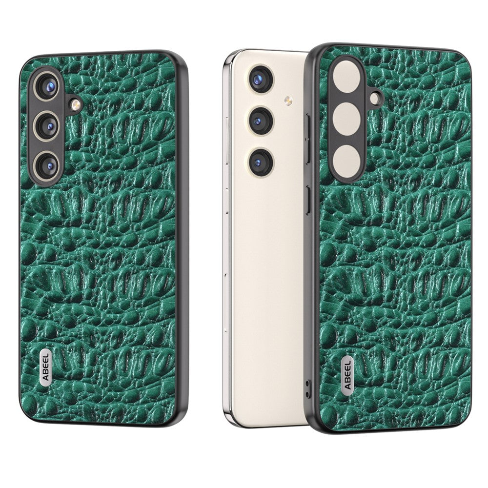 ABEEL For Samsung Galaxy S24+ Texture Case Genuine Cow Leather Coated PC+TPU Phone Cover