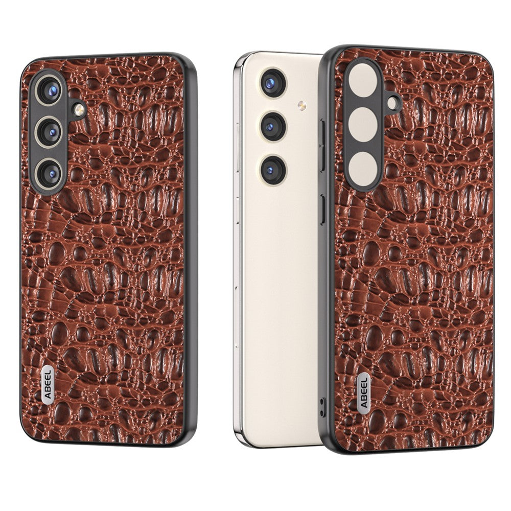 ABEEL For Samsung Galaxy S24+ Texture Case Genuine Cow Leather Coated PC+TPU Phone Cover