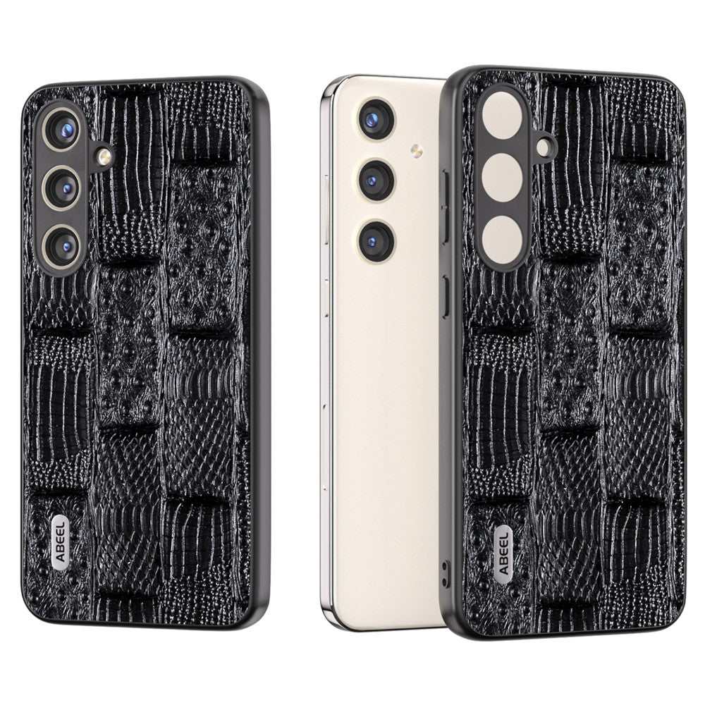 ABEEL til Samsung Galaxy S24 Mahjong-teksturcover Stødabsorberende ægte koskindscover