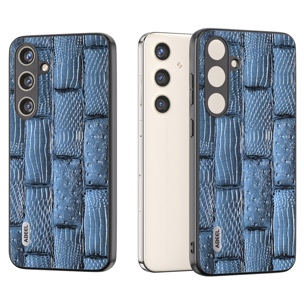 ABEEL til Samsung Galaxy S24 Mahjong-teksturcover Stødabsorberende ægte koskindscover