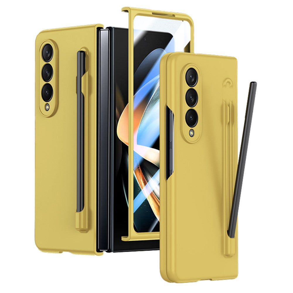 Til Samsung Galaxy Z Fold4 5G telefoncover PC beskyttelsescover med hærdet glasfilm / styluspen