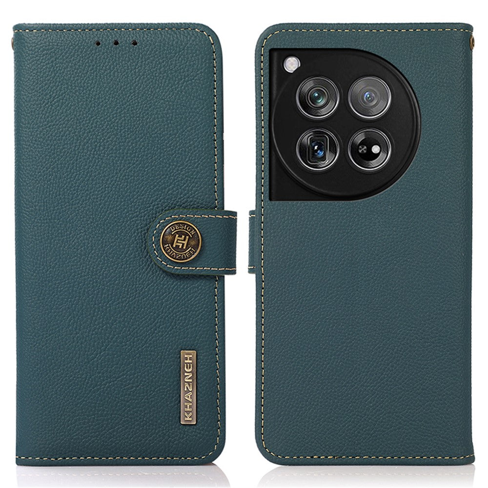 KHAZNEH Mobilskal För OnePlus 12 5G Äkta Koläder + TPU RFID-blockerande stativfodral