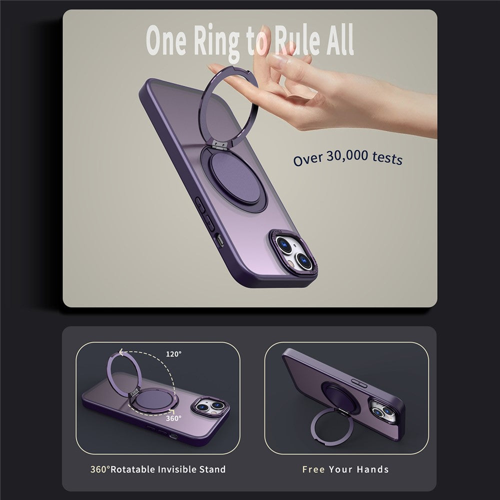 Magnetiskt skal för iPhone 15 Plus med ringstöd och PC + TPU-skal