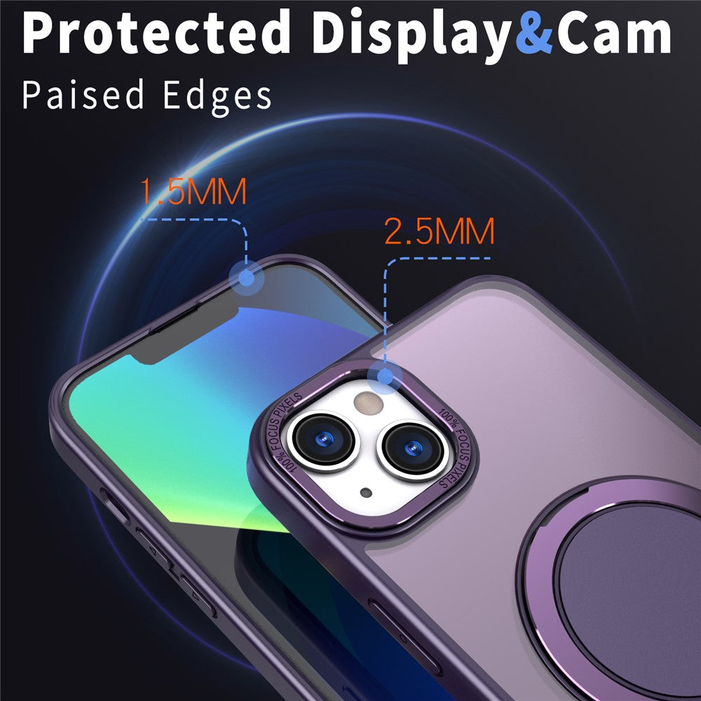 Magnetiskt skal för iPhone 15 Plus med ringstöd och PC + TPU-skal
