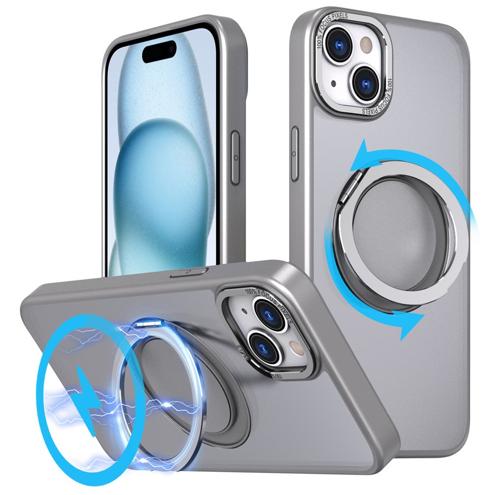 Magnetiskt skal för iPhone 15 Plus med ringstöd och PC + TPU-skal
