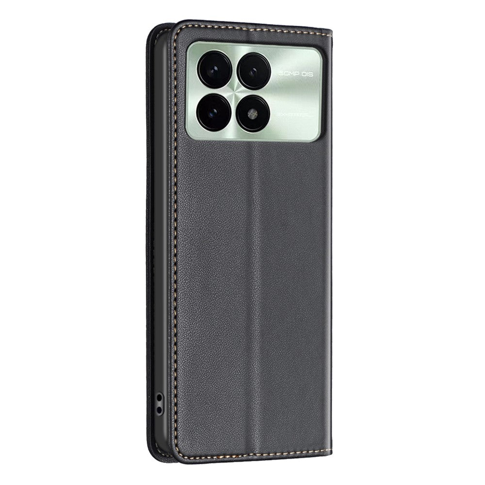 BINFEN COLOR BF18 för Xiaomi Redmi K70E 5G / Poco X6 Pro 5G läderfodral med 3 kortplatser stativ mobilskal
