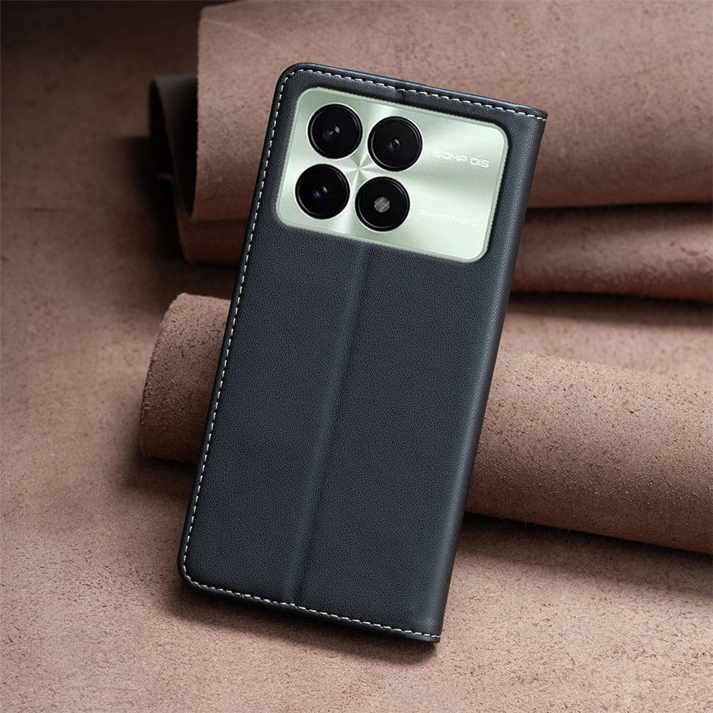 BINFEN COLOR BF18 för Xiaomi Redmi K70E 5G / Poco X6 Pro 5G läderfodral med 3 kortplatser stativ mobilskal